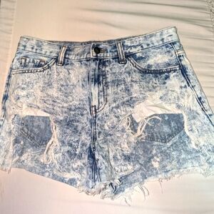 Distressed acid wash shorts
